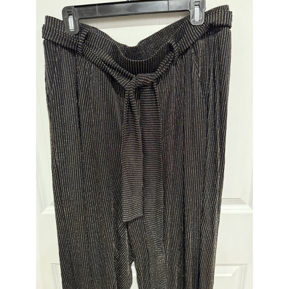 Torrid Womens Black Lurex Self Tie Wide Leg Pant Sz 1X Metallic Stripe Stretch - Picture 3 of 7